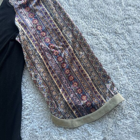 John Mark Women’s Velvet Boho Tunic Bell Sleeve Floral Patchwork Blouse Medium - Picture 4 of 7